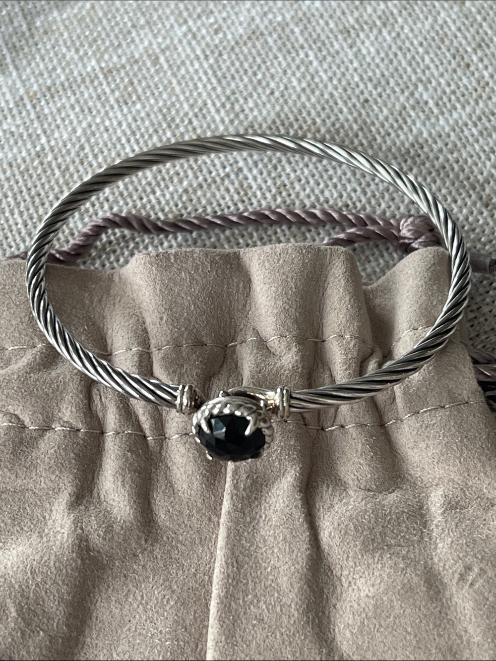 David Yurman Silver Cable Petite Chatelaine Bracelet with Black Onyx Accent